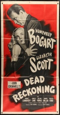 5a515 DEAD RECKONING 3sh R1955 great close image of Humphrey Bogart & Lizabeth Scott, rare!