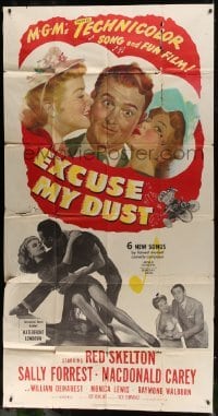 5a529 EXCUSE MY DUST 3sh 1951 art of Red Skelton being kissed by two pretty girls!