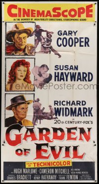 5a544 GARDEN OF EVIL 3sh 1954 cool art of Gary Cooper, sexy Susan Hayward, & Richard Widmark!
