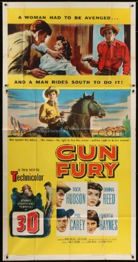 5a550 GUN FURY 3D 3sh 1953 Phil Carey steals Donna Reed & leaves Rock Hudson to die!