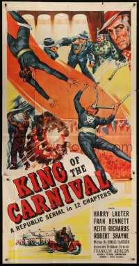 5a571 KING OF THE CARNIVAL 3sh 1955 Republic serial, crime & circus trapeze disaster artwork!
