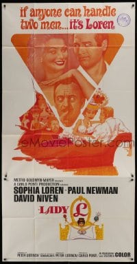5a574 LADY L 3sh 1966 sexy Sophia Loren, Paul Newman & David Niven, different D. Sheridan art!