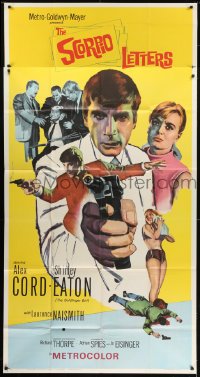 5a636 SCORPIO LETTERS 3sh 1967 cool art of spy Alex Cord with pistol + sexy Shirley Eaton!