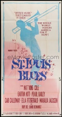 5a657 ST. LOUIS BLUES 3sh 1958 Nat King Cole, the life & music of W.C. Handy, cool silhouette art!