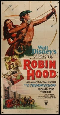 5a662 STORY OF ROBIN HOOD style A 3sh 1952 barechested Richard Todd with bow & arrow, Joan Rice, Disney