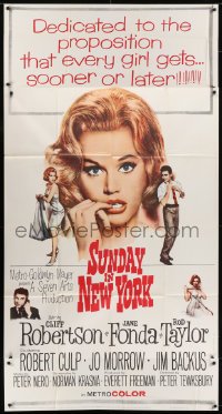 5a664 SUNDAY IN NEW YORK 3sh 1964 huge c/u of sexy Jane Fonda with finger in mouth, Rod Taylor!