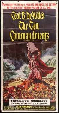 5a667 TEN COMMANDMENTS 3sh R1966 directed by Cecil B. DeMille, art of Charlton Heston with tablets!