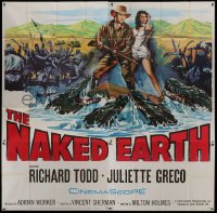 5a136 NAKED EARTH 6sh 1958 art of sexy Juliette Greco & Richard Todd w/Africa natives & crocodiles!