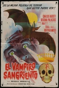 5a207 EL VAMPIRO SANGRIENTO Argentinean 1963 cool artwork of vampire, bat & bloody skull!