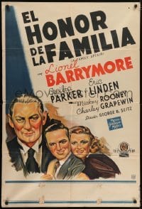 5a209 FAMILY AFFAIR Argentinean 1937 art of Lionel Barrymore but no Mickey Rooney, 1st Andy Hardy!