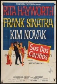 5a246 PAL JOEY Argentinean 1957 art of Frank Sinatra between sexy Rita Hayworth & Kim Novak!