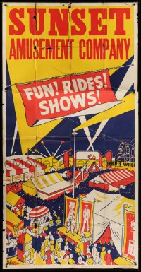 5a002 FUN! RIDES! SHOWS! 42x84 circus poster 1950s great colorful carnival artwork!