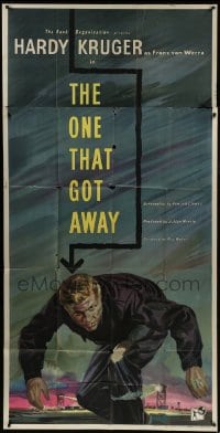 5a075 ONE THAT GOT AWAY English 3sh 1957 art of Hardy Kruger escaping POW camp in WWII, rare!