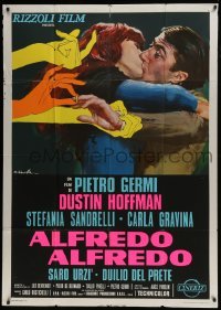 5a705 ALFREDO ALFREDO Italian 1p 1972 art of Dustin Hoffman kissing Stefania Sandrelli by Ciriello!