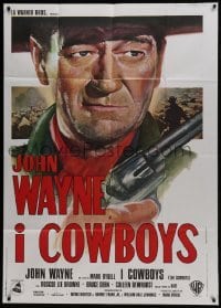5a749 COWBOYS Italian 1p 1972 different super close up art of big John Wayne with gun!
