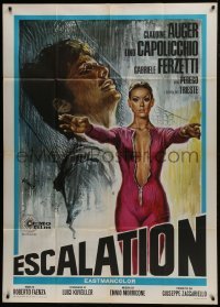 5a776 ESCALATION Italian 1p 1968 art of sexy Claudine Auger in unzipped jumpsuit by De Amicis!