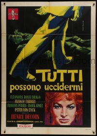 5a777 EVERYBODY WANTS TO KILL ME Italian 1p 1957 Fratini art of murderer standing over victim!