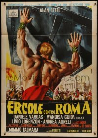 5a801 HERCULES AGAINST ROME Italian 1p 1964 Casaro art of strongman Sergio Ciani vs entire army!