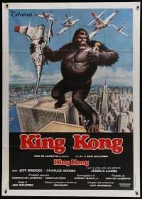 5a829 KING KONG Italian 1p 1976 John Berkey art of BIG ape on the Twin Towers in New York City!