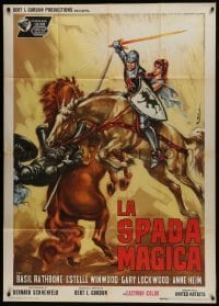 5a858 MAGIC SWORD Italian 1p 1961 Colizzi art of Gary Lockwood with the most incredible weapon!