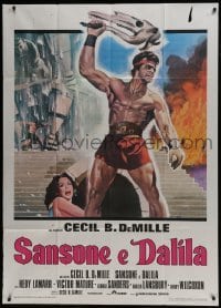 5a917 SAMSON & DELILAH Italian 1p R1970s DeMille, art of Hedy Lamarr & Victor Mature holding skull!