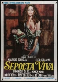 5a923 SEPOLTA VIVA Italian 1p 1973 art of beautiful half-naked Agostina Belli holding baby!