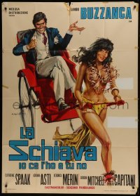 5a933 SLAVE Italian 1p 1973 Ciriello art of sexy near-naked woman pulling Buzzanca in rickshaw!