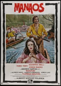 5a934 SLAVES FROM PRISON CAMP MANAOS Italian 1p 1980 Piovano art of Testi in boat with sexy woman!