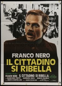 5a943 STREET LAW Italian 1p 1980 close up of shocked Franco Nero + masked criminals in background!