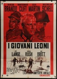 5a994 YOUNG LIONS Italian 1p R1960s art of Nazi Marlon Brando, Dean Martin & Montgomery Clift!