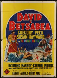 5a325 DAVID & BATHSHEBA Italian 2p R1960 different Spagnoli art of Gregory Peck & Susan Hayward!