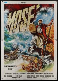 5a398 MOSES Italian 2p 1974 different art of Burt Lancaster holding Ten Commandments in flood!