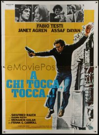 5a459 URANIUM CONSPIRACY Italian 2p 1978 art of Fabio Testi with gun jumping off building!