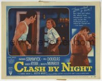5b603 CLASH BY NIGHT LC #7 1952 Fritz Lang, close up of Barbara Stanwyck & Robert Ryan arguing!