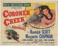 5b101 CORONER CREEK TC 1948 great image of cowboy Randolph Scott protecting Marguerite Chapman!