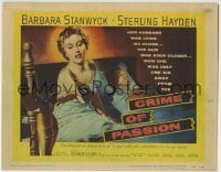 5b105 CRIME OF PASSION TC 1957 sexy Barbara Stanwyck reaches for gun to shoot Sterling Hayden!