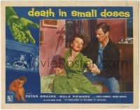 5b630 DEATH IN SMALL DOSES LC 1957 c/u of doper Peter Graves grabbing sexy smoking Mala Powers!