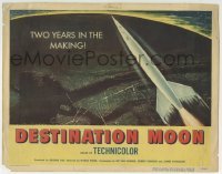 5b122 DESTINATION MOON TC 1950 Robert A. Heinlein, different art of rocket flying over Earth!
