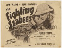 5b158 FIGHTING SEABEES TC R1954 art of Navy man John Wayne kissing pretty Susan Hayward!