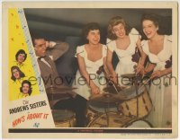5b742 HOW'S ABOUT IT LC 1943 the Andrews Sisters clowning around on Buddy Rich's drums!