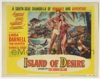 5b253 ISLAND OF DESIRE TC 1952 full-length art of sexy Linda Darnell & barechested Tab Hunter!