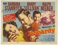 5b259 JEOPARDY TC 1953 Barbara Stanwyck in Jeopardy, struggling with Ralph Meeker, film noir!