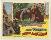 5b760 JUNGLE MAN-EATERS LC 1954 great c/u of Johnny Weissmuller as Jungle Jim with chimpanzee!