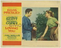 5b784 LOVING YOU LC #2 1957 c/u of Elvis Presley holding guitar case by pretty Dolores Hart!