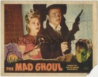5b789 MAD GHOUL LC #2 R1949 close up of Turhan Bey with gun & Evelyn Ankers with flashlight!