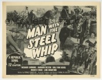 5b310 MAN WITH THE STEEL WHIP TC 1954 serial, cool montage with masked hero on horse with whip!