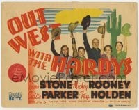 5b368 OUT WEST WITH THE HARDYS TC 1938 Mickey Rooney as Andy Hardy & family w/cowboy hats, rare!
