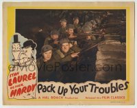 5b835 PACK UP YOUR TROUBLES LC R1944 great image of Stan Laurel & Oliver Hardy in trench in WWI!