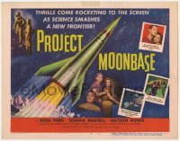 5b376 PROJECT MOONBASE TC 1953 Robert Heinlein, cool art of rocket ship + wacky astronauts!