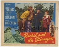 5b852 RACHEL & THE STRANGER LC 1948 Loretta Young, William Holden & Robert Mitchum by horse!
